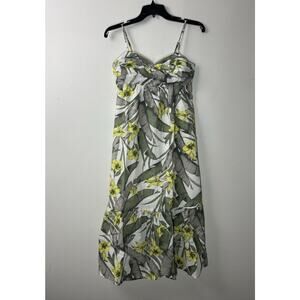 Banana Republic Babydoll Midi Dress Womens 0 Linen Blend Floral Empire Ruffle